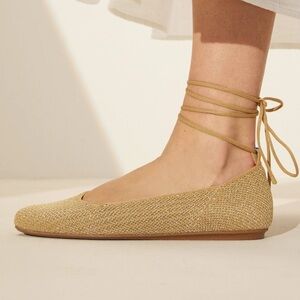 New Rothy’s the Square Wrap Brown/Metallic Ballet Flats